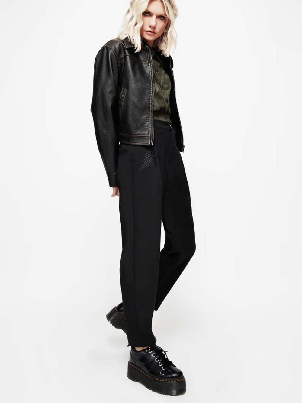 Disturbia Marsilea Fern Embroidered Tapered Tailored Trousers